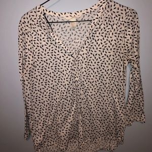 Navy Blue & White Feather Blouse